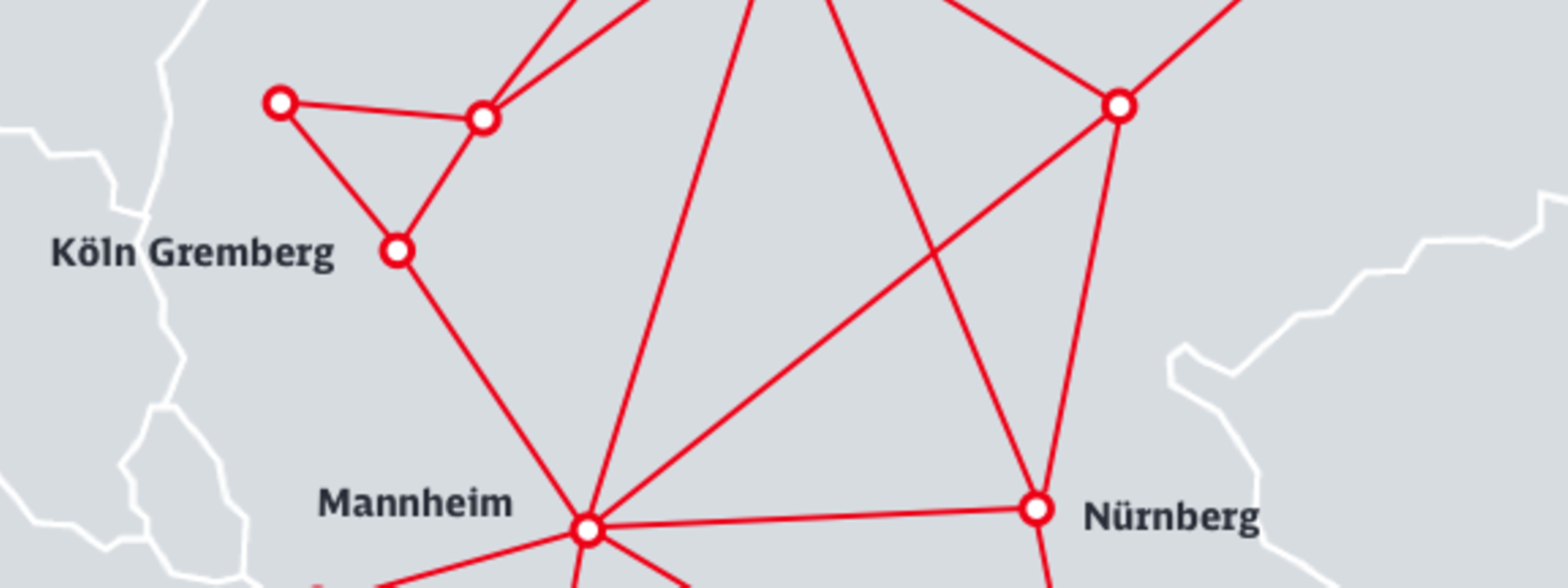 Carte géographique avec les points de réseau des relations Allemagne de DB Cargo