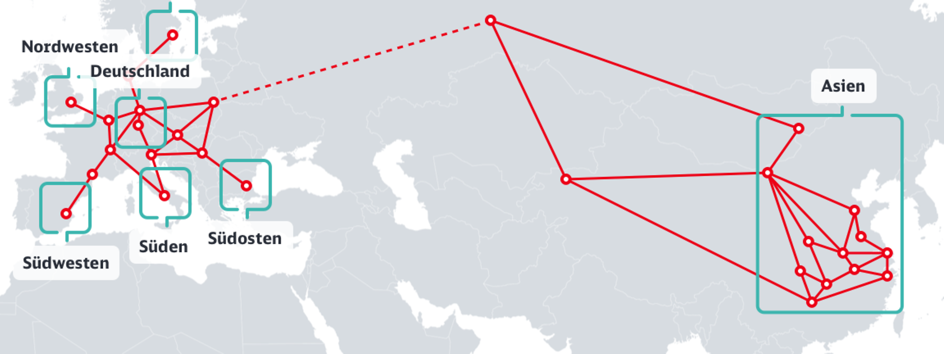 Carte du monde avec les points de réseau de DB Cargo
